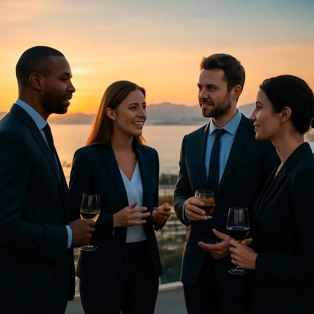 Professionals networking at a Cannes tech event