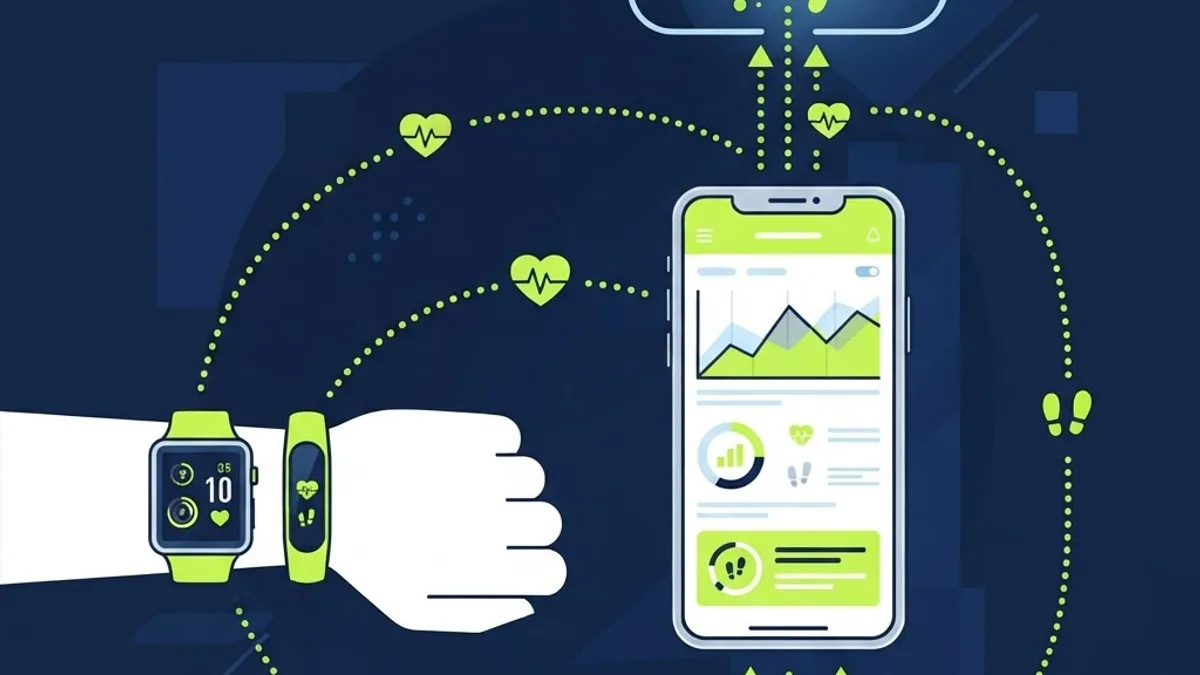 Smartwatch and fitness band syncing data to a phone and cloud