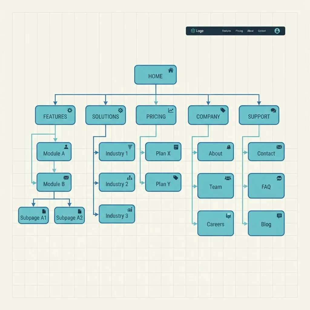 Information architecture sitemap tree diagram for a web app