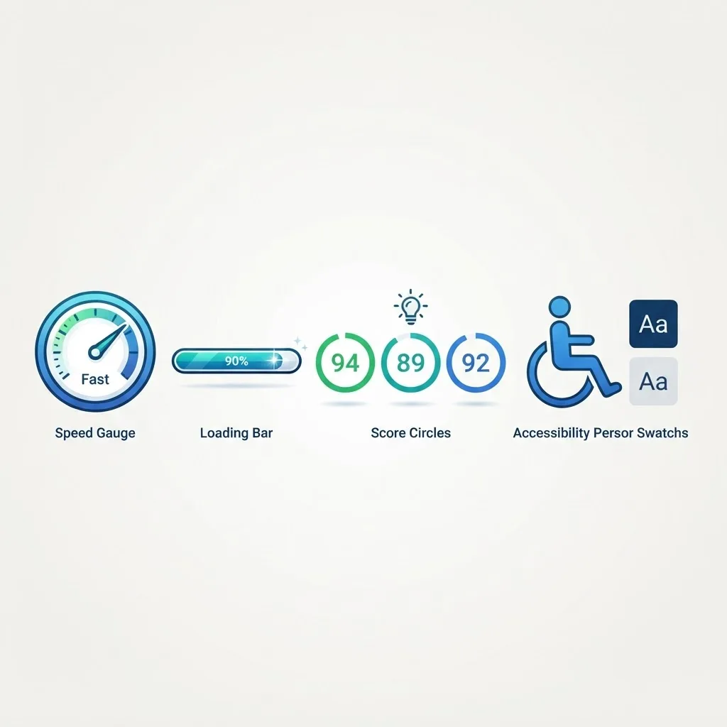 Performance gauges and accessibility contrast checks for a web app