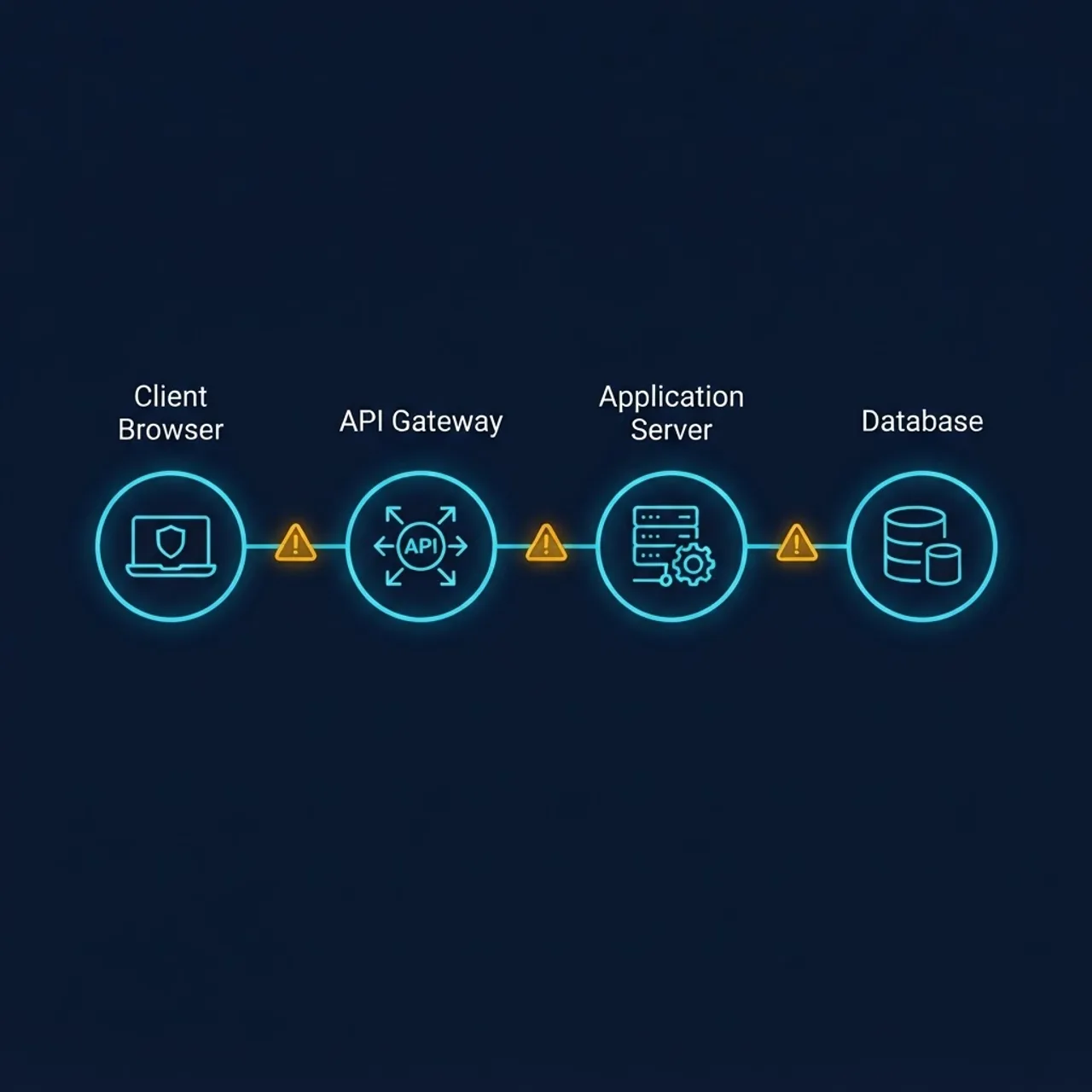 Diagram showing the web application attack surface across browser, API, server, and database layers