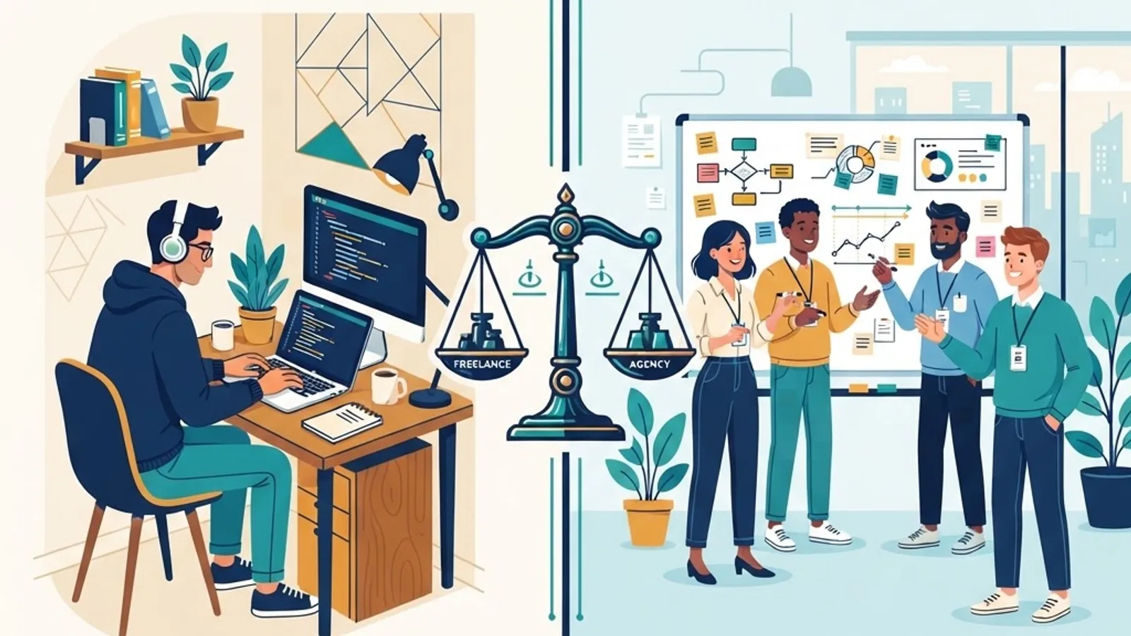 Freelance developer compared with a coordinated agency team