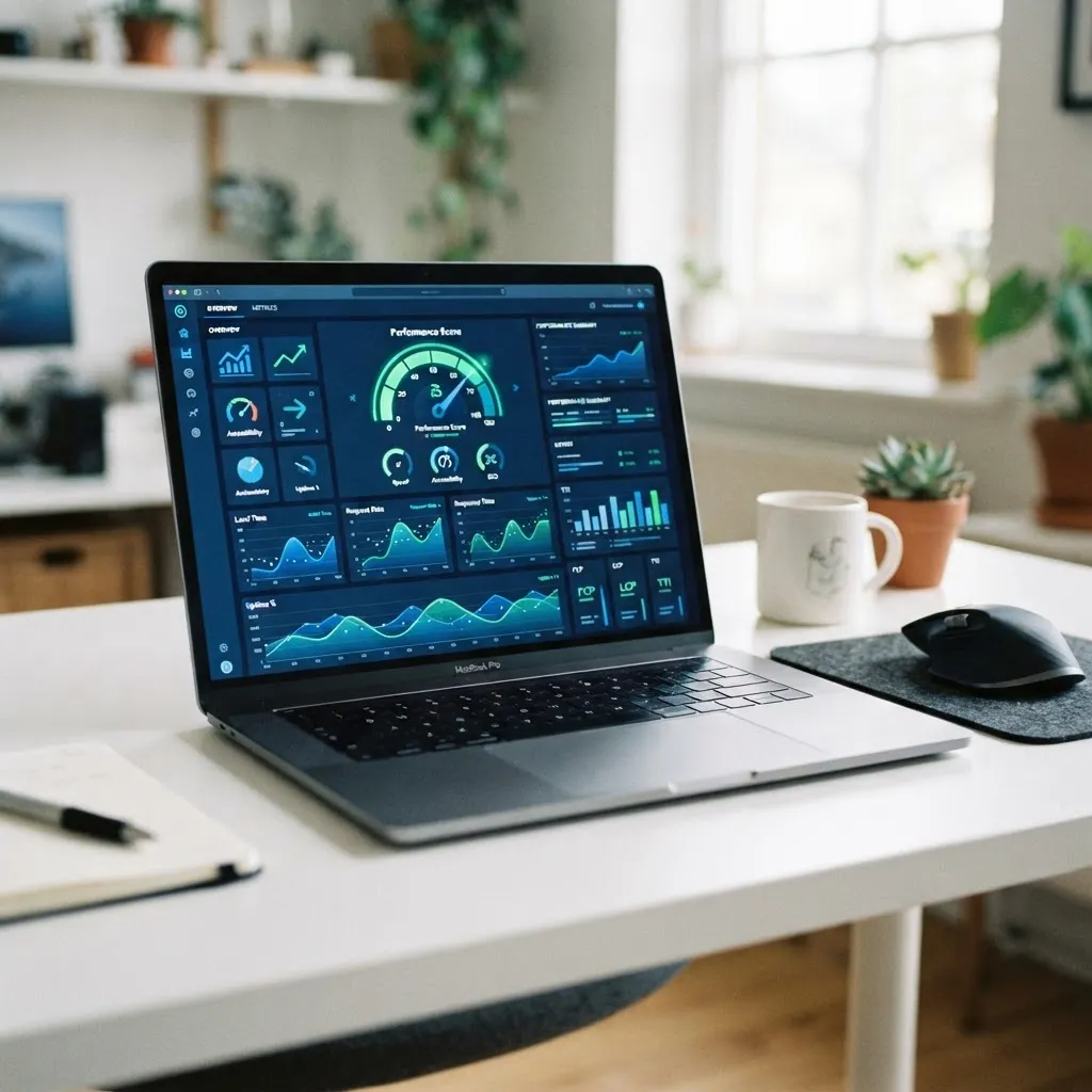 Website performance and Core Web Vitals analytics dashboard on a laptop screen