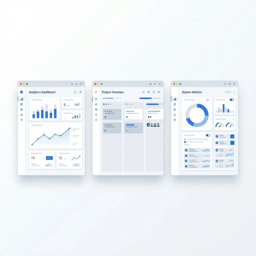 Three desktop application windows representing Windows, macOS and Linux builds of the same product