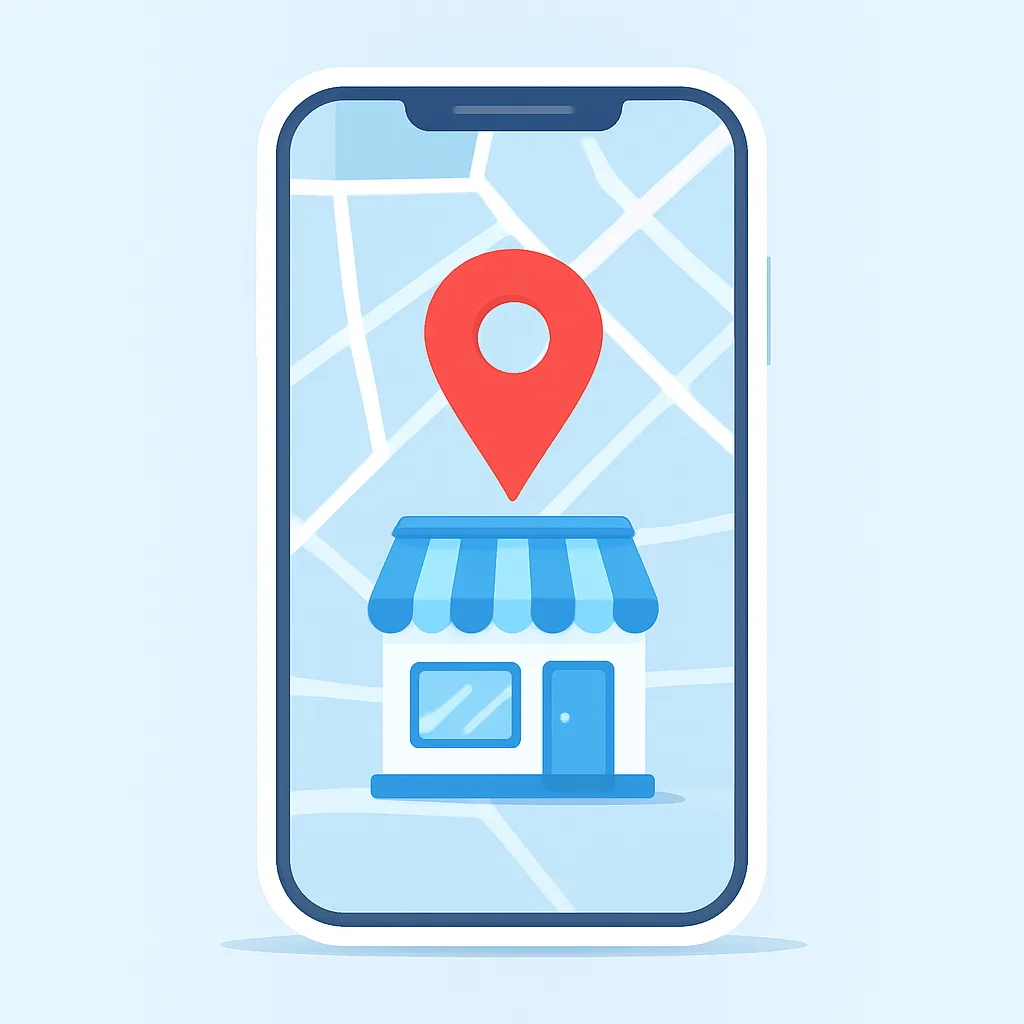 Business location pin on Google Maps over a storefront
