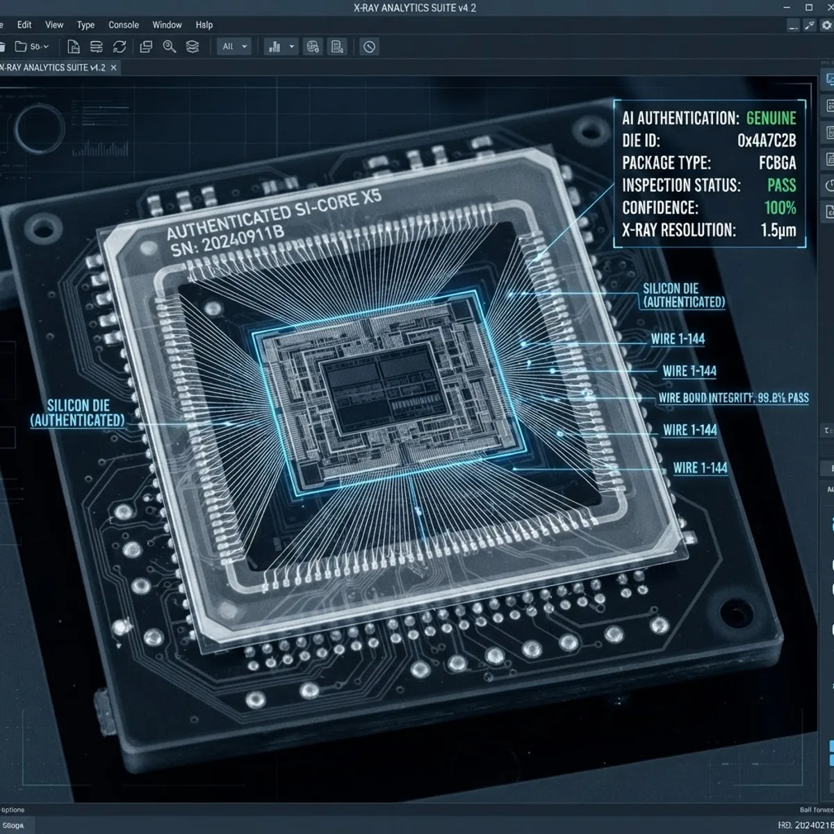 X-ray scan of a semiconductor chip revealing internal die structure
